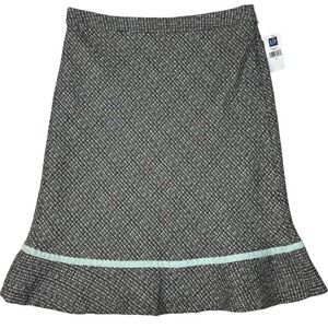 NEW Gap A-Line Skirt Womens 8 Wool Blend Tweed Velvet Trim Flounce Hem Lined Y2K